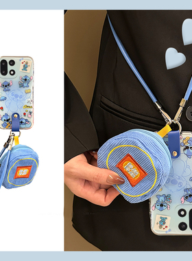 蓝色晕染史迪仔适用oppo一加15手机壳1+ace6可爱十五零钱包六斜挎oppo可背1+oneplus硅胶趣味卡通新款斜跨软p