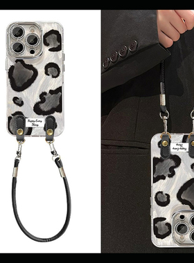 黑色豹纹适用小米红米note14pro+手机壳noto13r韩系12turbo日韩11手提绳10简约9/14c十/turbo4/redmi高级感软