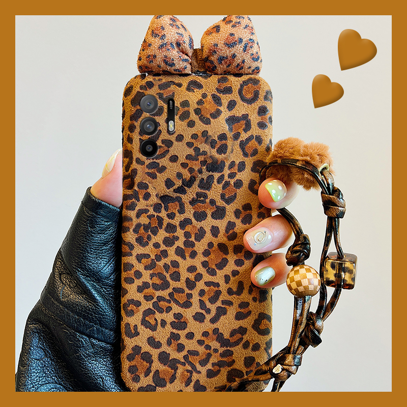 棕色豹纹蝴蝶结适用oppoa3pro手机壳a2x挂链a1韩系a97秋冬a96毛绒a95a93a91a72a58a57a52a32a11a9a31a8a5硅胶