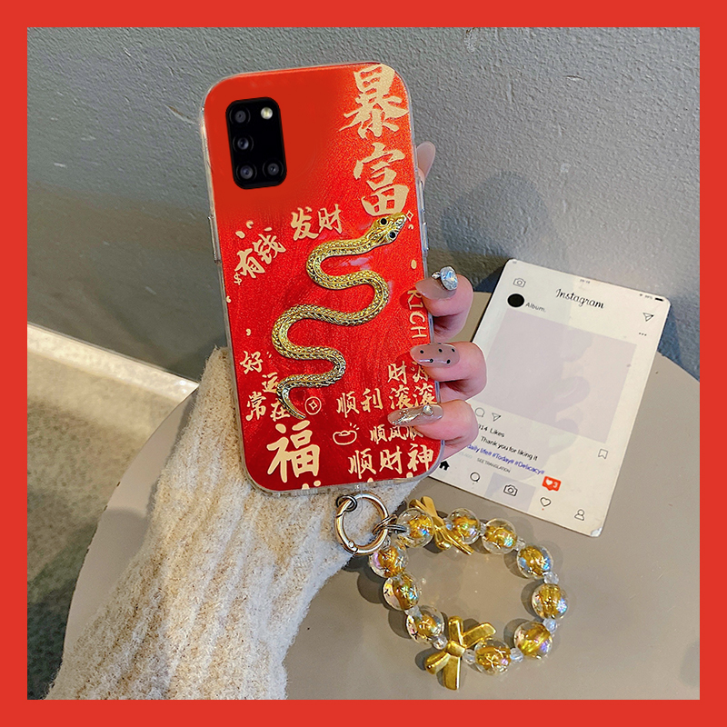 暴富水钻金蛇适用三星a90手机壳a80红色a70s立体a50喜庆a30本命年a20挂链a10硅胶a52女a8s日韩galaxy/a53/f52
