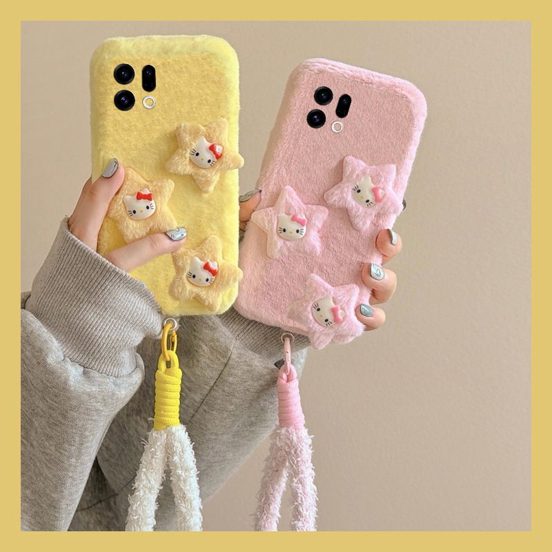呆萌星星kt猫适用oppofindx9plus手机壳fondx8立体x50pro尼龙绳k12x秋冬季x7毛绒x6por/ultra/x5/x3/realme软