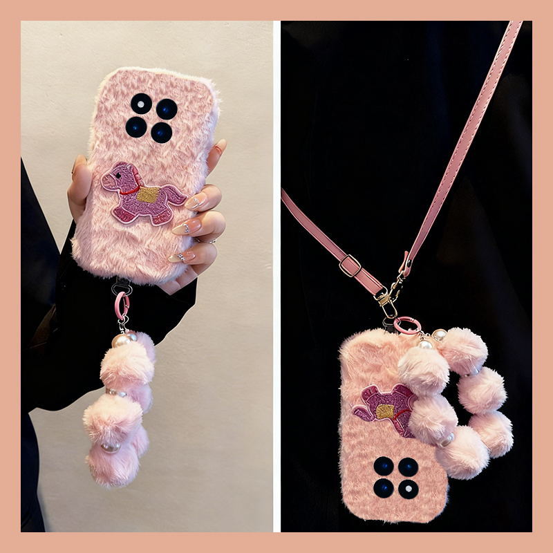 可爱刺绣马适用小米红米note15pro+手机壳noto14斜挎13可背带12turbo+秋冬11t毛绒10毛茸茸9卡通8/7por立体软