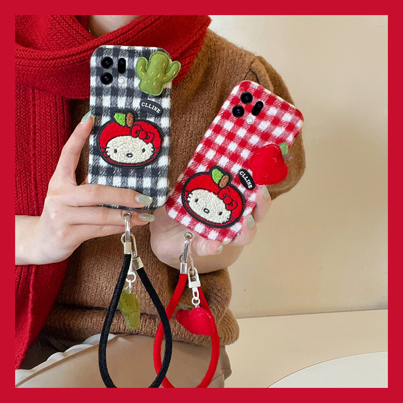 拼色格子苹果kt猫适用oppofindx9plus手机壳fondx8仙人掌x50pro卡通k12x秋冬x7毛绒x6por/ultra/x5/x3/realme