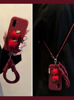 ins风红色苹果适用oppo一加ace6手机壳ace5至尊版1+15秋冬13毛绒12斜挎11pro挂绳10软9rt/ace3v/2v/1+oneplus