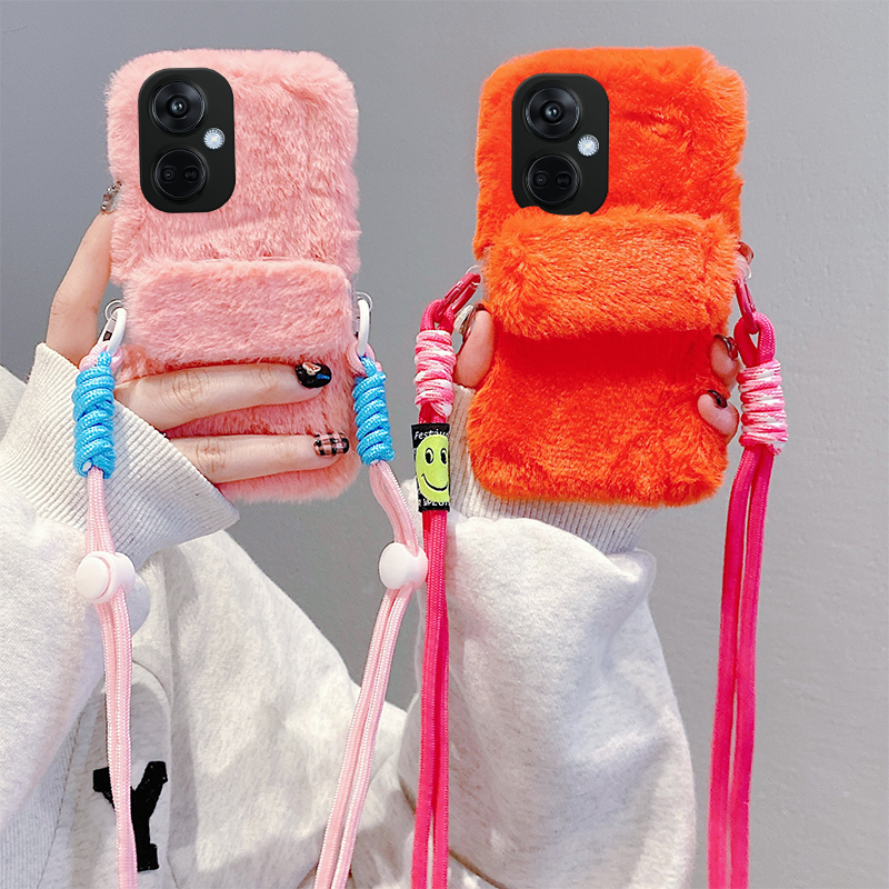 毛绒绒毛茸茸斜挎斜跨背夹手机壳