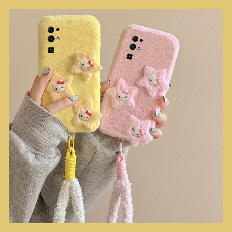 呆萌星星kt猫适用华为荣耀30pro+手机壳30s立体v30尼龙绳x30i秋冬畅玩30plus毛绒x20se卡通x10max/play4t/3软