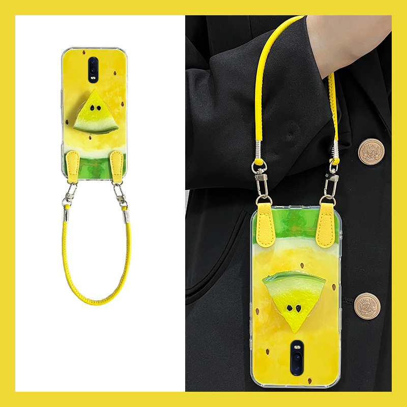 ins风黄色西瓜适用oppor17pro手机壳r15x梦境版r11splus夏天r9s立体r7plus支架r17斜挎oppo可背0pp0硅胶挂绳p