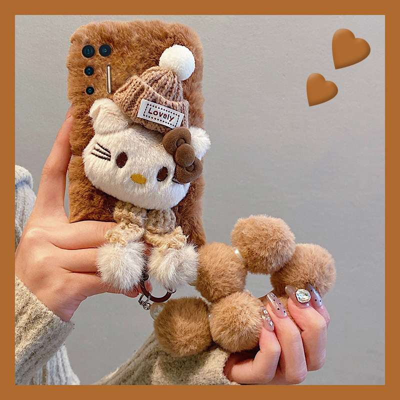 围巾帽子凯蒂猫适用坚果pro3手机壳pro2毛球pro2s挂链r2秋冬季r1硅胶por毛绒毛茸茸全包防摔暖手可爱立体卡通