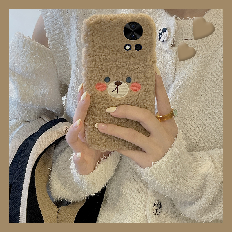 刺绣小熊适用华为nova12pro手机壳11ultra棕色10z可爱9se卡通8毛毛7i毛绒绒6硅胶5i秋冬季4e活力版3i/2plus女