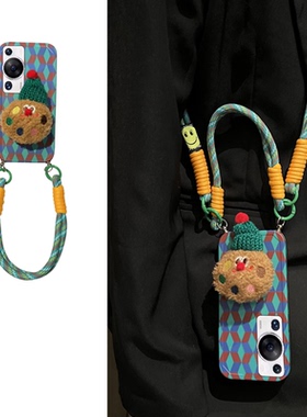 撞色圣诞帽曲奇适用华为p60pro手机壳p40日韩p30蓝绿p50e带支架p20斜挎p10plus硅胶art+十por软壳5g手提p6o女