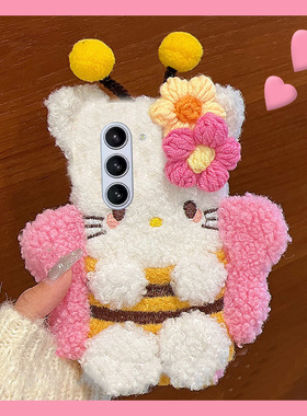 毛绒绒立体蝴蝶猫适用三星zflip5手机壳zfold4毛茸茸3卡通2可爱w23flip少女w22超萌w21折叠屏硬壳galaxy秋冬