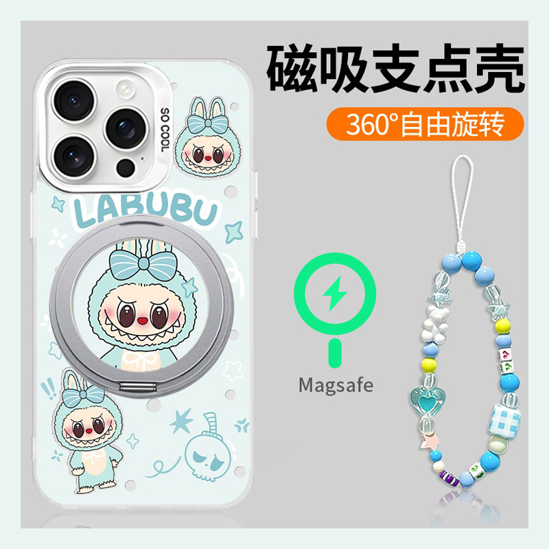 蝴蝶结拉布布适用苹果16pro手机壳iphone15promax立体14plus磁吸13可旋转12支架11手链8xrmax/7xs/6s/se2/3软