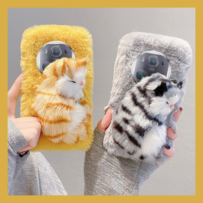 毛绒绒立体猫咪适用华为荣耀magic6手机壳majic6至臻版mgaic5pro毛茸茸honor少女心por卡通可爱秋冬毛毛超萌