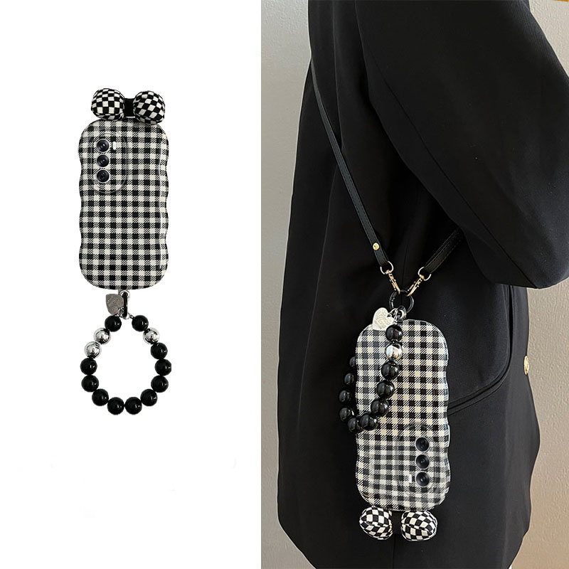 棋盘格蝴蝶结适用opporeno12手机壳reon11pro挂链10por+十9日韩8立体7se斜挎6可背带5k小众4女3元气版2z硅胶p