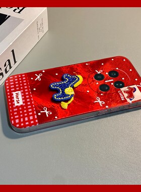 2026棋盘格刺绣小马适用华为matex7手机壳metax6典藏版magicv5新年mgiacvs3红色xs2硬p50pocket折叠novaflip