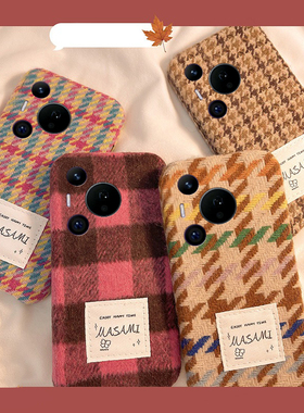 ins风复古格子适用华为pura80pro+手机壳pura70ultra千鸟格p60art绒布p40por+十p30毛茸茸p20秋冬季p10plus软