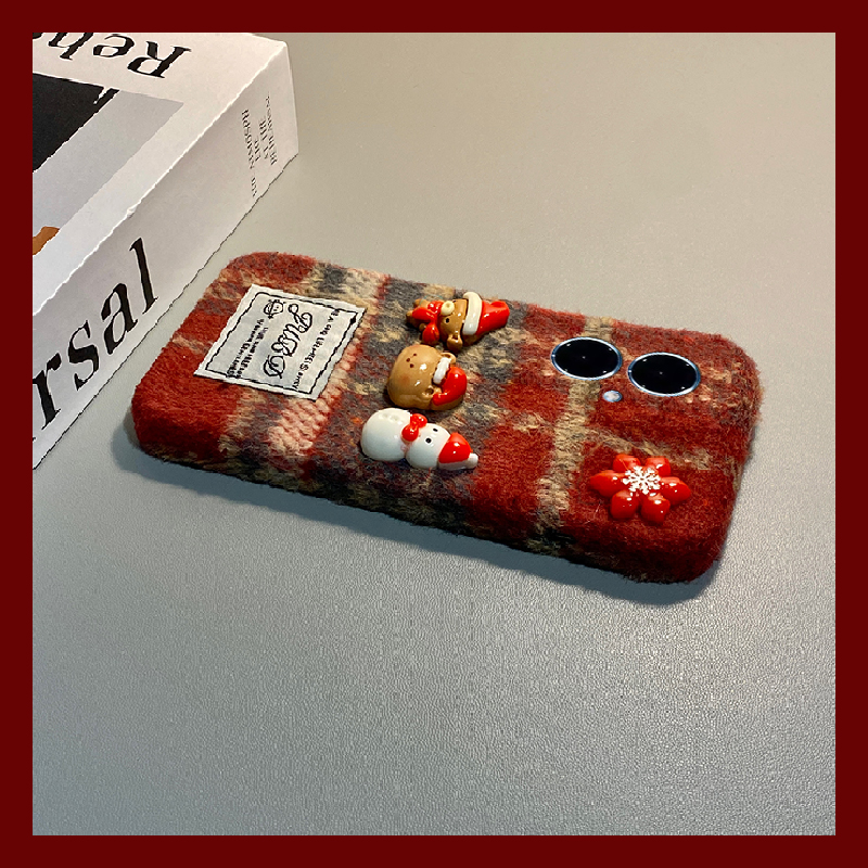 圣诞雪人小熊适用vivoy500pro手机壳y300i红色y200gt格子y100t秋冬季y50m毛绒y77e绒布y97软y93s/y53/t35/y33