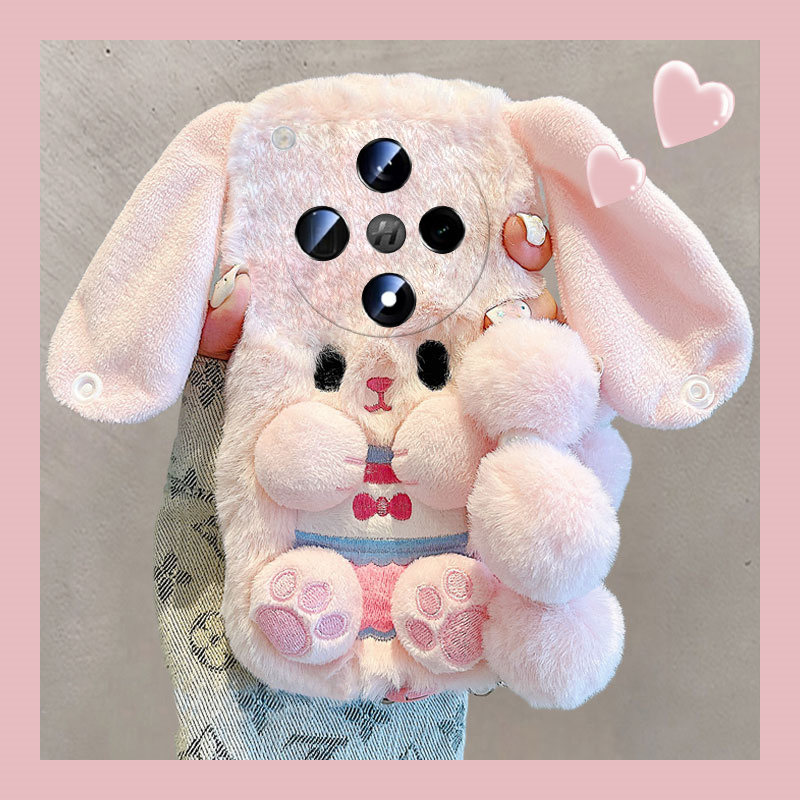 粉色兔子适用oppofindx8手机壳真我x50pro立体k12x耳朵x7卡通realme秋冬findx6pro毛绒绒ultra硅胶x5/x3/k10