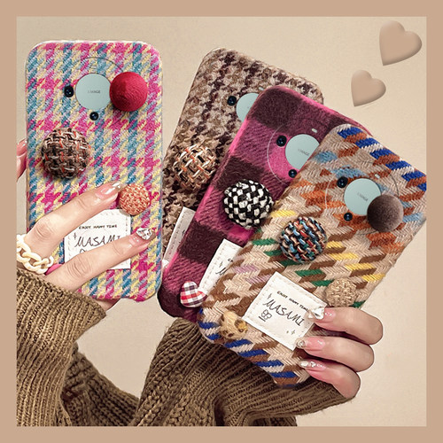 格子格纹适用华为mate60pro手机壳mata50e日韩rs保时捷设计mete40e+十meta30立体20x复古10硅胶秋冬季毛绒绒p