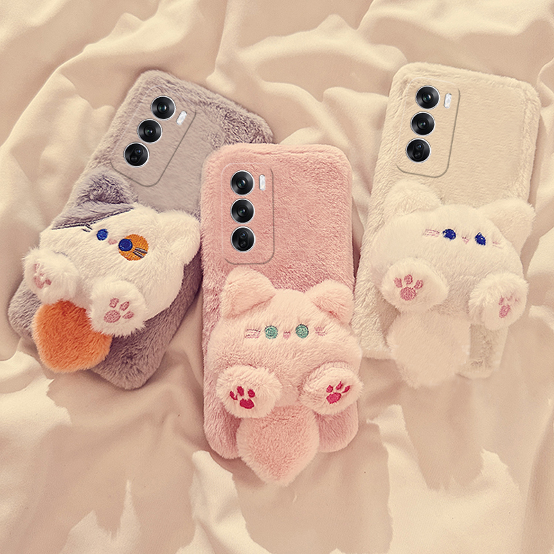 可爱跳跳鼠适用opporeno12pro手机壳reno11立体reon10+十9公仔8卡通7se毛绒绒6秋冬季5k硅胶4se新款3趣味oppo