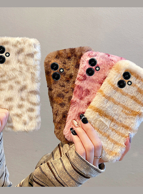 韩系棕色豹纹适用华为荣耀400pro手机壳300ultra撞色200lite毛绒绒100毛茸茸90秋冬季80se软x70i/x60i+十50se