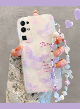 紫色蝴蝶适用华为荣耀30pro手机壳v20高级感x20se韩系9x+8x贝壳纹x30i十play4tpro硅胶honor畅玩30plus软壳女