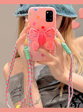 粉色波点适用三星a90手机壳a80立体a70s蝴蝶结a50背夹a30斜挎a20可背带a10硅胶a52卡通a8s斜跨galaxy/a53/f52