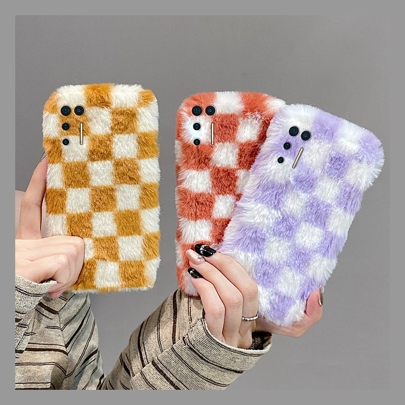 ins风撞色棋盘格适用坚果pro3手机壳pro2格子pro2s保暖r2秋冬季r1硅胶por简约毛绒全包防摔毛茸茸新款暖手软p