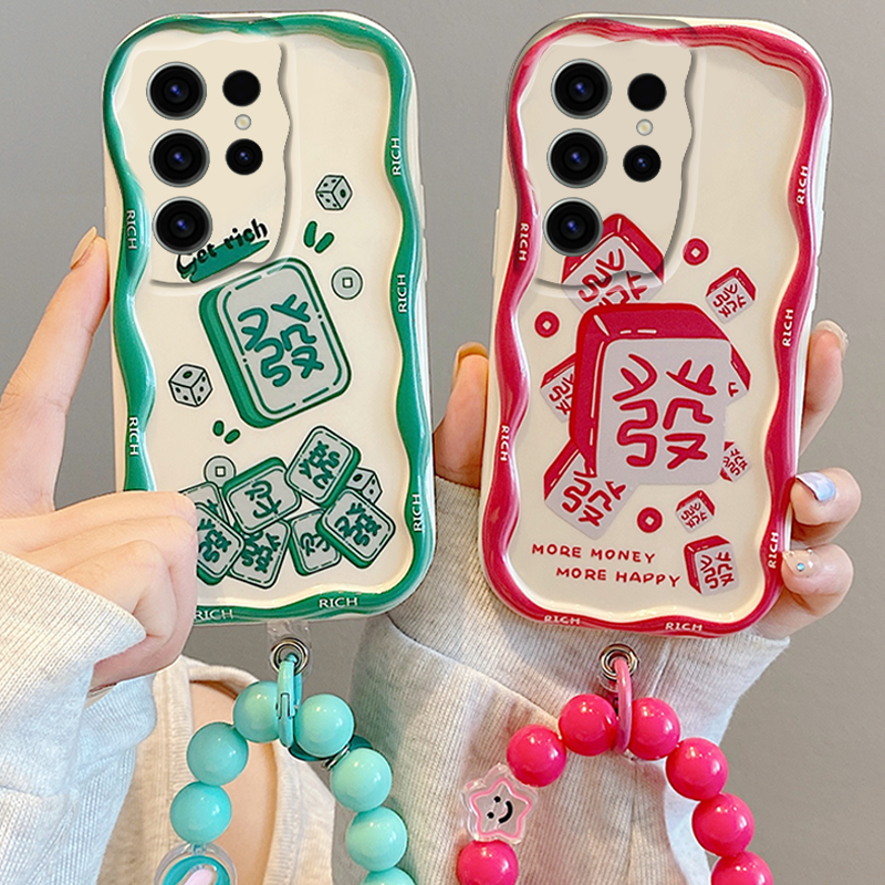 手机壳麻将发财文字ins风带支架