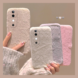 简约纯色适用vivos19pro手机壳s17t保暖s16e小众t1毛茸茸s15秋冬季 vivo s12冬天s10硅胶s9毛绒绒s7毛毛s6女s1
