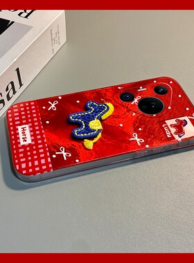 2026棋盘格刺绣小马适用华为pura80pro+手机壳pura70ultra立体p60art红色40por+十p30新年p20卡通p10plus马年