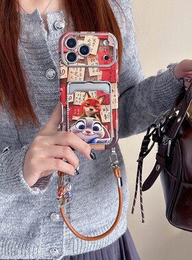 疯狂动物城朱迪尼克适用opporeno14手机壳reon13卡包12卡套11卡通a58x挂件a57仿皮真我q5i挂绳v23插卡oppo软p