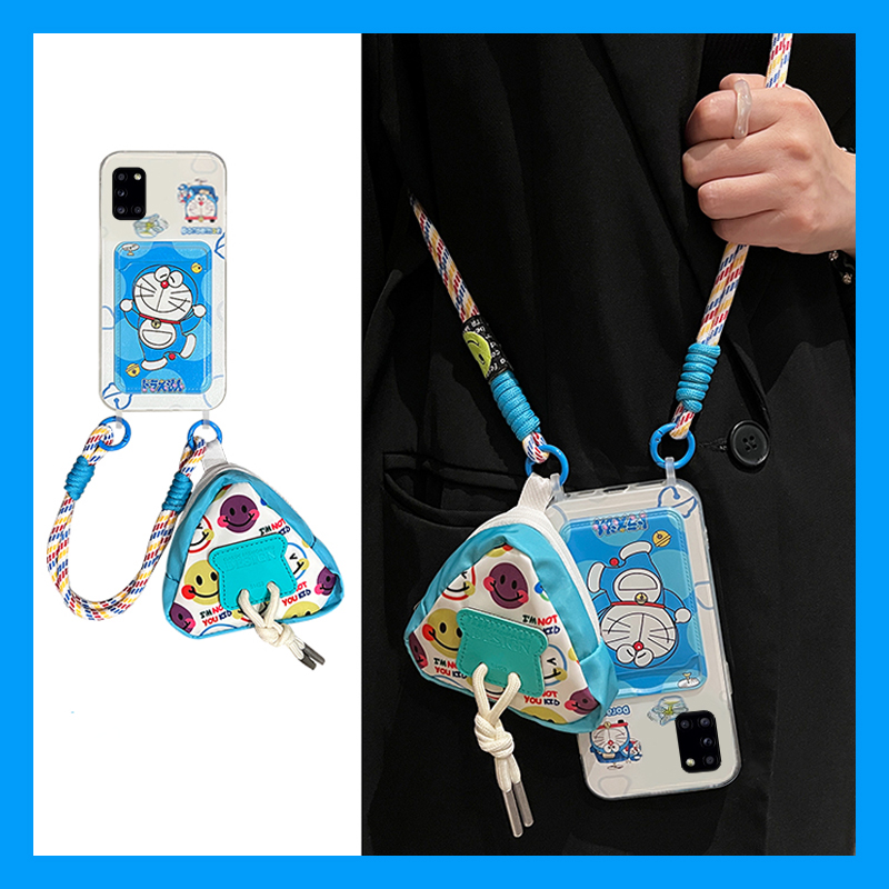 可爱叮当猫适用三星a90手机壳a80立体a70s卡包a50卡套a30斜挎a20可背a10硅胶a52卡通a8s零钱包galaxy/a53/f52