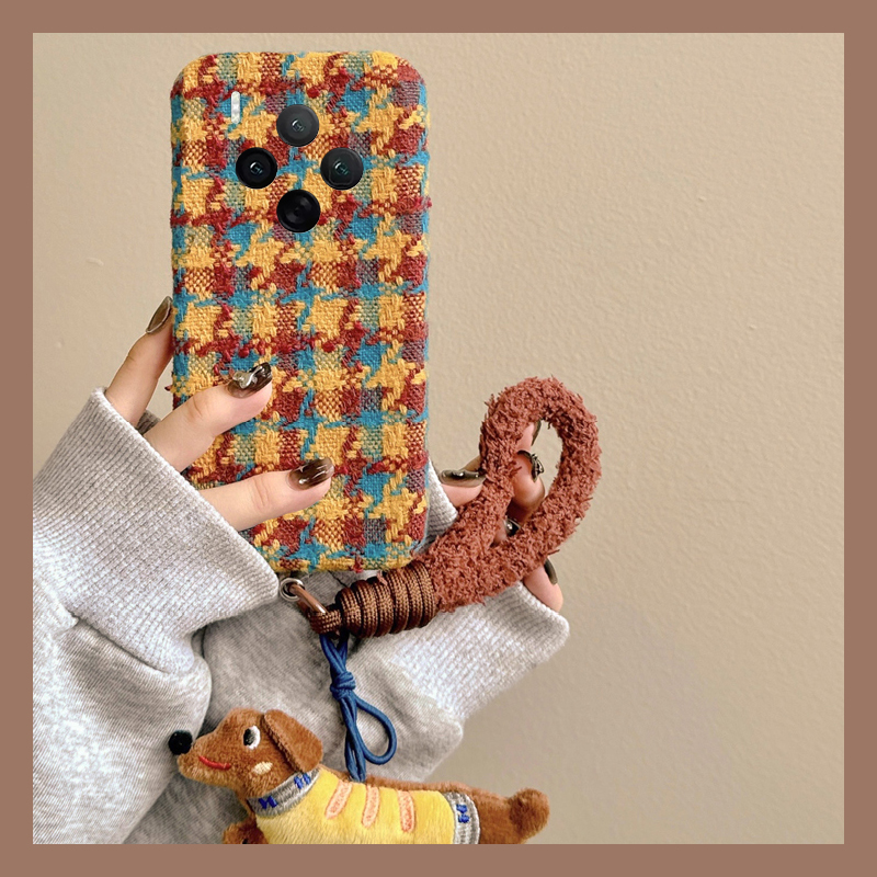 ins风彩色千鸟格适用vivox300手机壳x200腊肠狗x100pro+毛茸茸x100ultra秋冬季x90s/t2s/x80s/x70/x60+十vivo