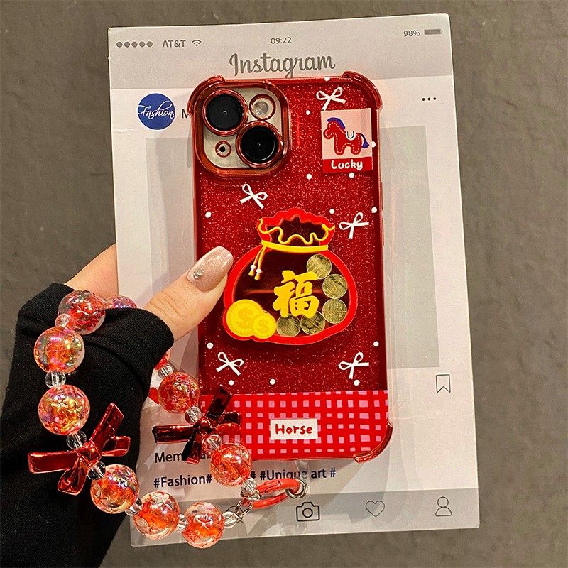 手机壳硅胶闪粉新年红色2026马年