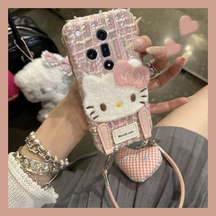 可爱绒布kt猫适用oppofindx8手机壳真我x50pro立体k12x挂绳x7秋冬季 realme硅胶findx6pro卡通ultra毛绒x5软x3