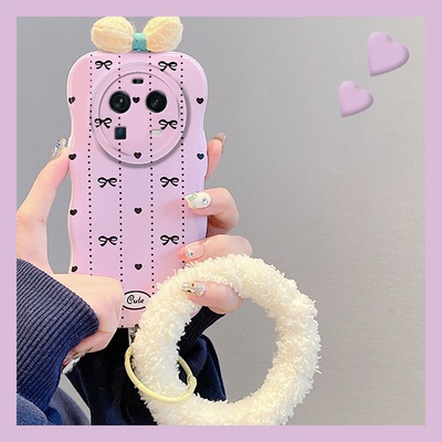 立体蝴蝶结适用oppofindx6pro手机壳findx5秋冬季x3粉色k5硅胶套realmex2带手环oppo少女por日韩0ppo个性0pp0