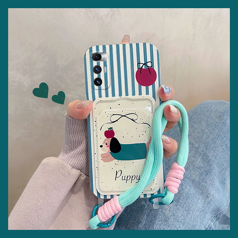 小清新条纹可爱狗狗卡包插卡手机壳