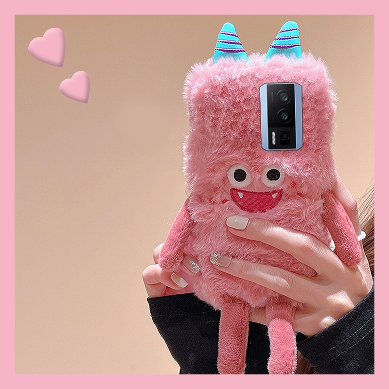 毛绒绒粉色小怪兽适用小米红米k60至尊版手机壳k40pro游戏增强版毛茸茸k50电竞版k60e卡通k40s可爱少女心秋冬