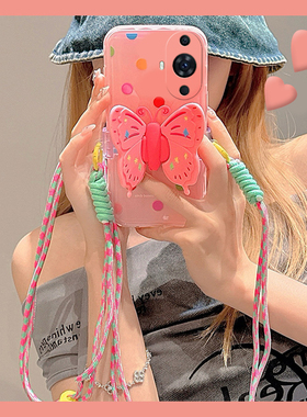 粉色波点适用华为nova12pro手机壳11ultra立体10z蝴蝶结9se背夹8斜挎7i可背带6硅胶5i卡通4e活力版3i/2plus女
