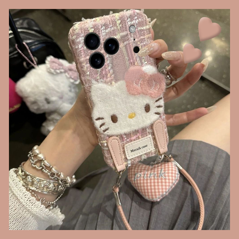 可爱绒布kt猫适用苹果17promax手机壳华为pura80荣耀400pro小米15立体vivos30挂绳opporeno14秋冬季x200卡通p