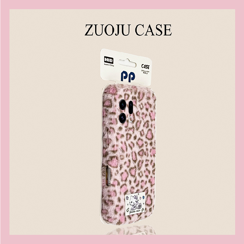 ins风豹纹kt猫适用oppofindx9plus手机壳fondx8贴纸x50pro可爱k12x秋冬季x7毛绒x6por冬天ultra/x5/x3/realme