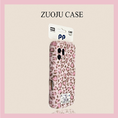 ins风豹纹kt猫适用oppofindx9plus手机壳fondx8贴纸x50pro可爱k12x秋冬季x7毛绒x6por冬天ultra/x5/x3/realme