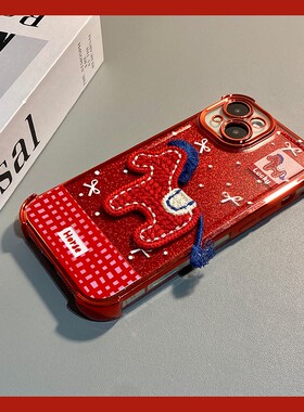 红色刺绣小马适用vivos30promini手机壳s20挂件s19por皮绳s18马年s17t闪粉s16新年vivo四角防摔硅胶卡通立体p