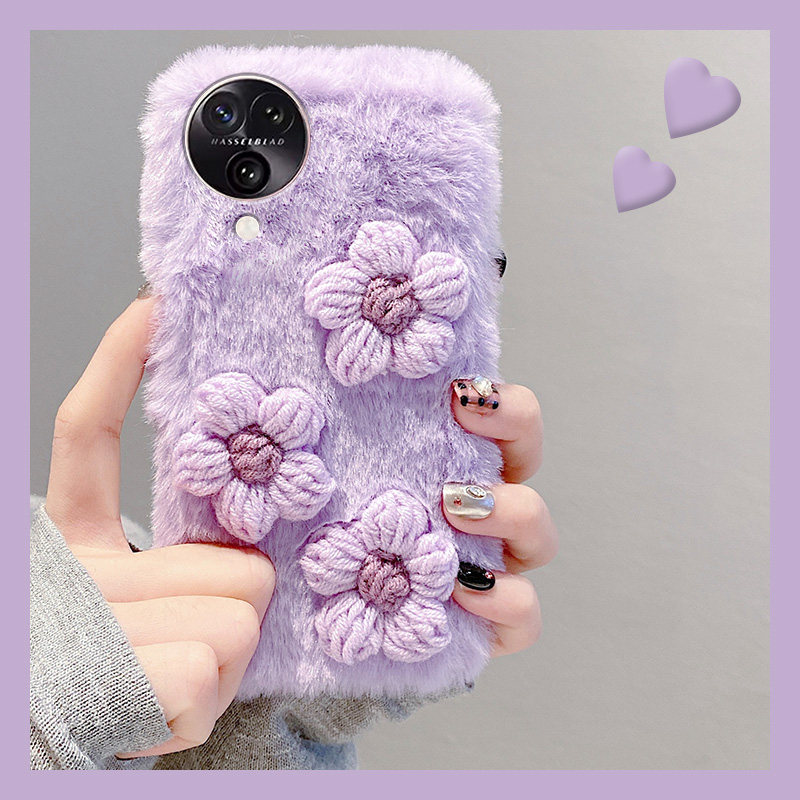 毛茸茸毛绒绒立体紫色花朵手机壳
