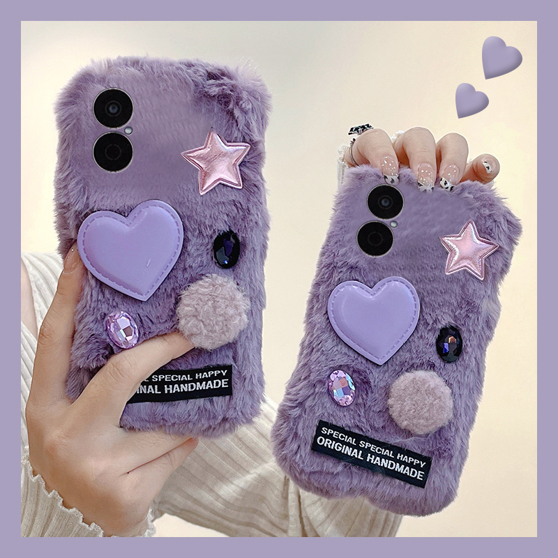ins风星星爱心适用华为畅享70pro手机壳60x钻石优畅享50plus立体20se秋冬季0e畅想z毛绒9e保暖5g麦芒9紫色8软