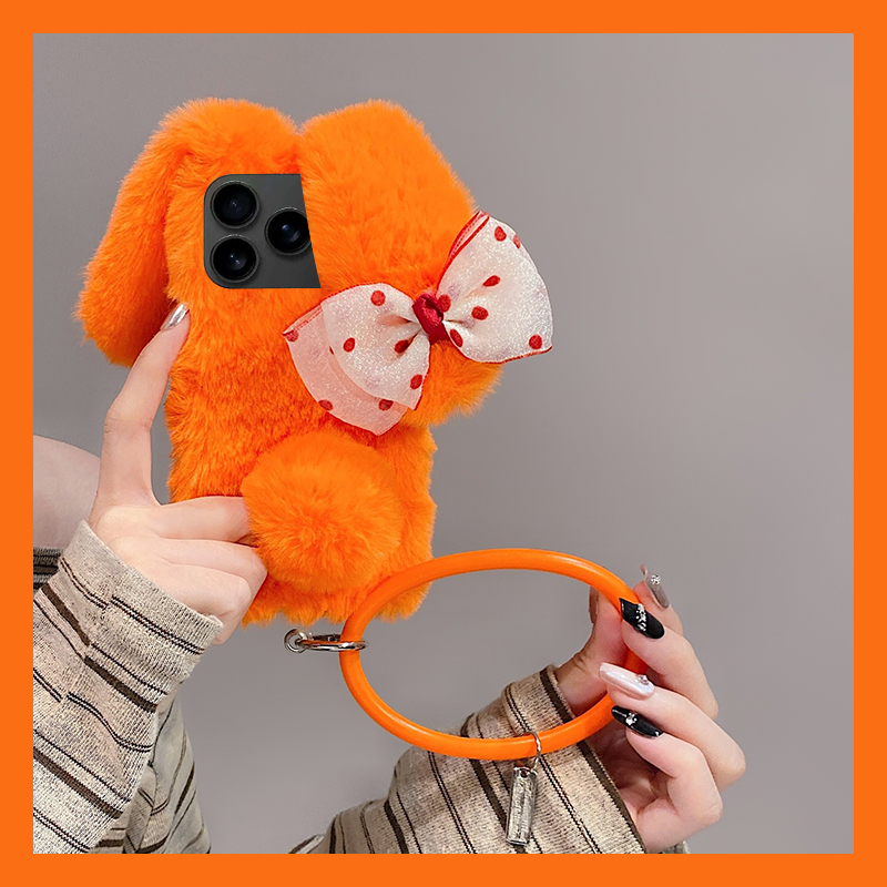 蝴蝶结兔子耳朵适用苹果17promax手机壳华为pura80荣耀400pro小米15斜挎vivos30毛绒opporeno14秋冬x300手环p