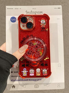 红色财神爷风生水起适用opporeno15pro手机壳reon14立体13旋转12支架11新年10por马年9挂链8四角7防摔6软0ppo