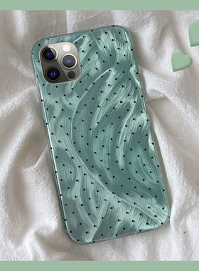 羽纱绿色波点适用苹果iPhone15promax手机壳14plus高级感13mini迷你12简约11新款xr8硅胶7xsmax6软壳5s/se3/2
