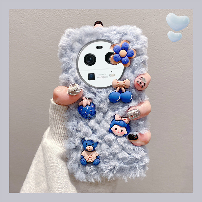毛绒绒毛茸茸秋冬可爱小熊女孩手机壳
